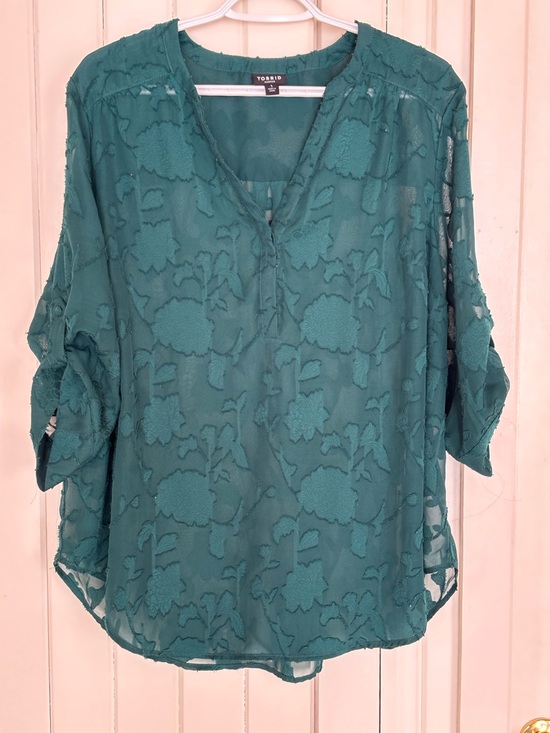 torrid Tops - torrid Teal Floral Lace V-Neck Tunic Blouse